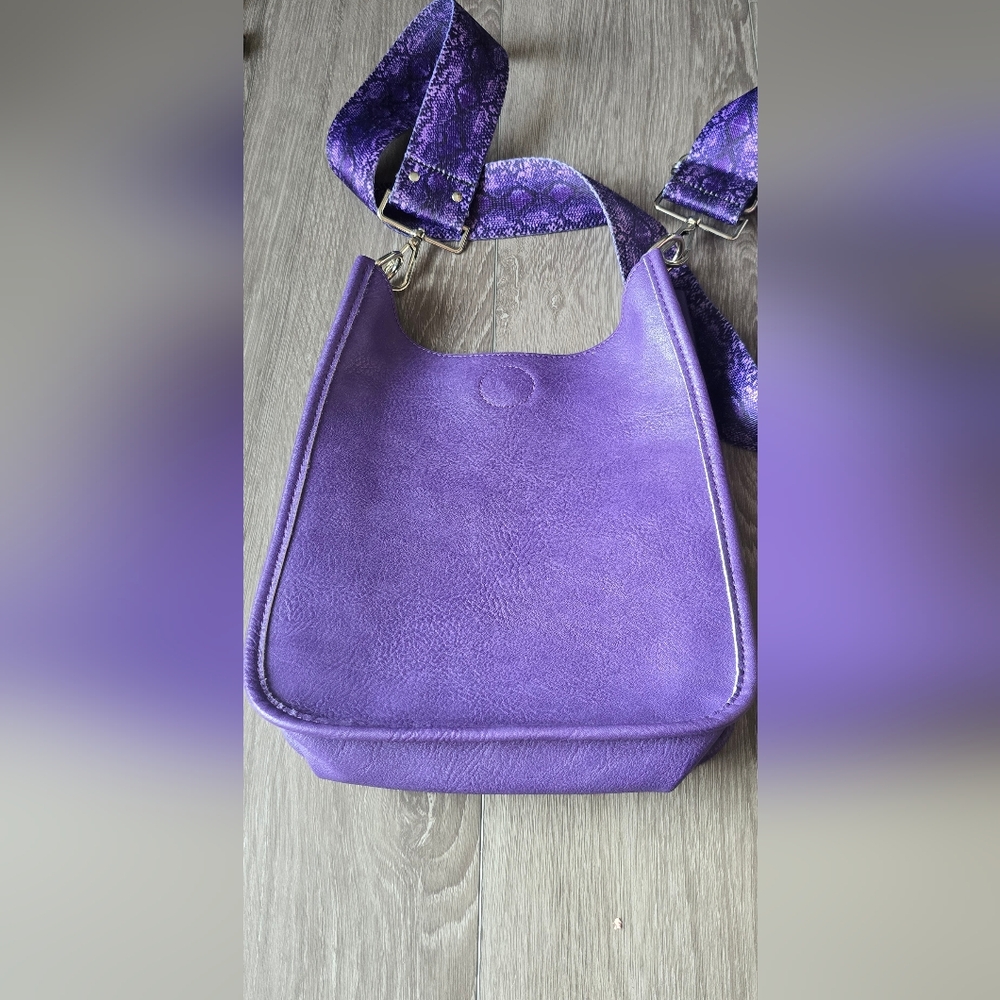 Versatile Jewel Toned Purple Crossbody Snake Print Guitar Strap + Solid Strap - Picture 4 of 10